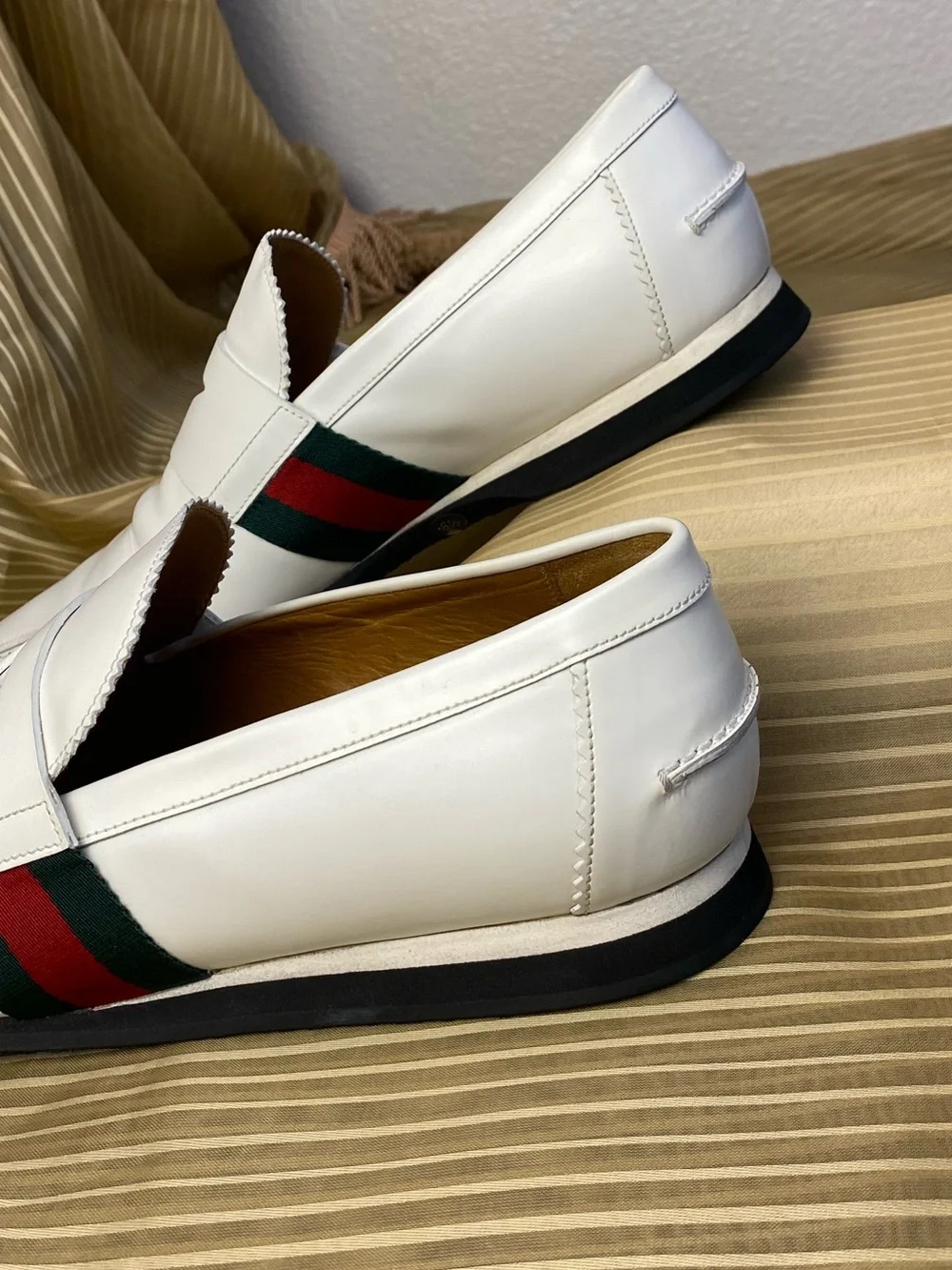 GUCCI White Leather Men's classic Loafers, 8.5